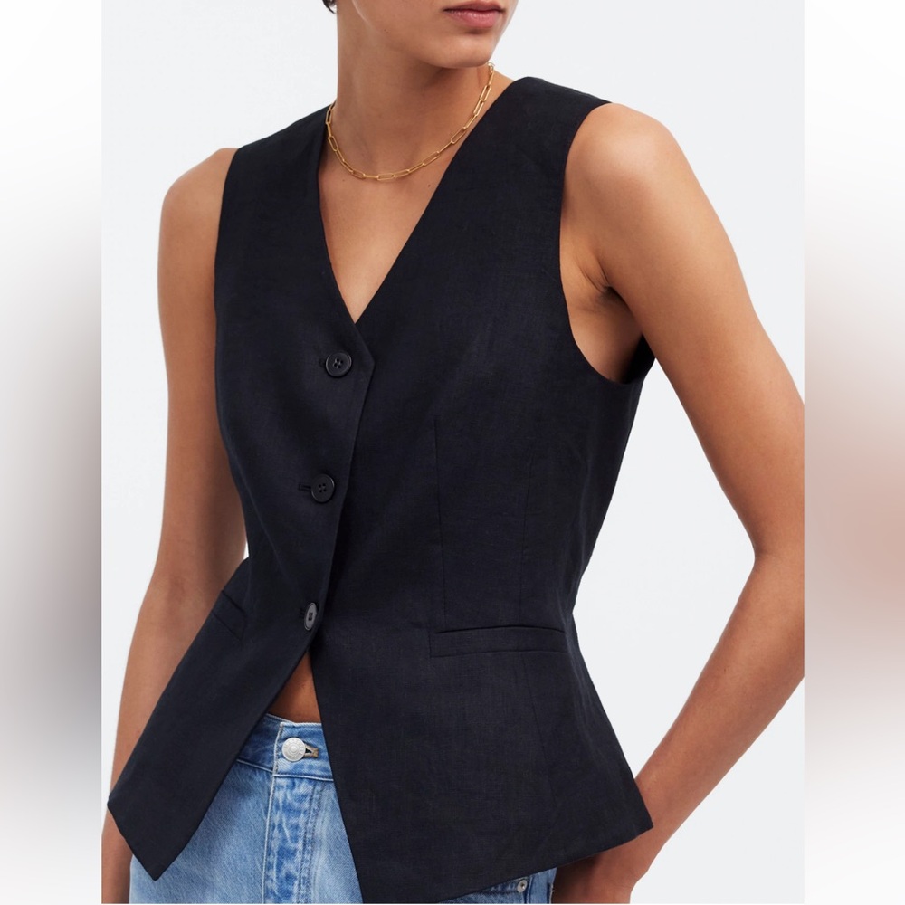NWOT Madewell Cutaway Long Vest in 100% Linen